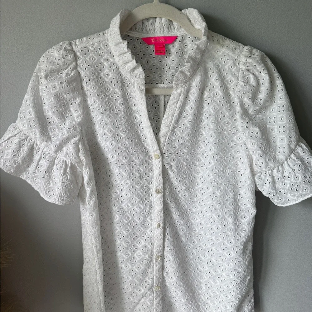 Lilly Pulitzer White Eyelet Puff Sleeve Blouse